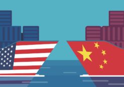 U.S.-China trade and trade war concept illustrated by vector of two cargo ships. (Photo: AdobeStock)