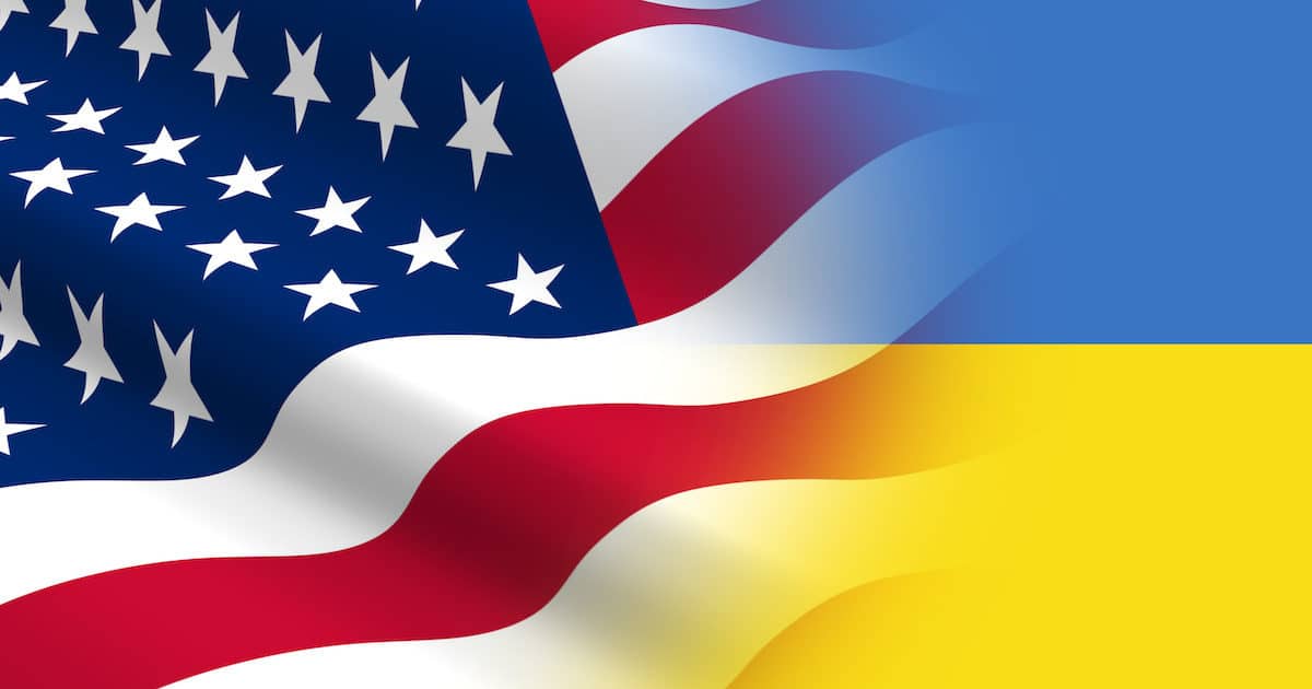 A graphic concept of U.S.-Ukraine relations depicting the American and Ukrainian flags. (Photo: AdobeStock)