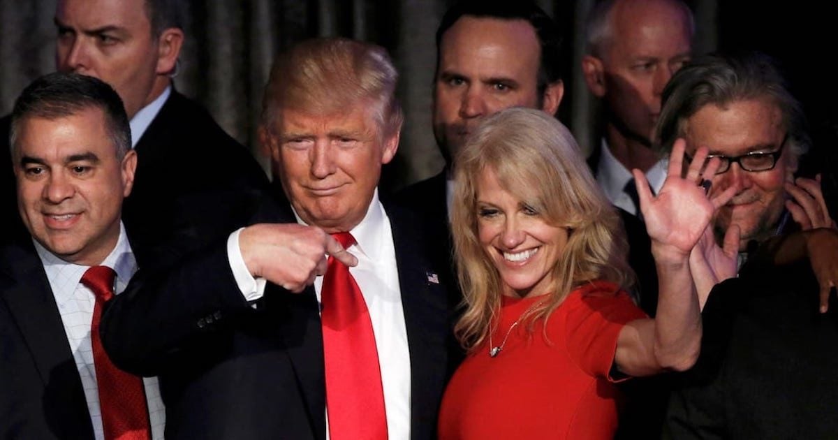 Donald J. Trump, left, with campaign manager Kellyanne Conway, right. (Photo: Reuters)