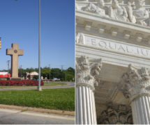 The Supreme Court of the United States (SCOTUS), left, and the Bladensburg World War I Memorial, more commonly referred to as the Peace Cross. (Photo: AdobeStock/Ben Jacobson via WikiCommons)