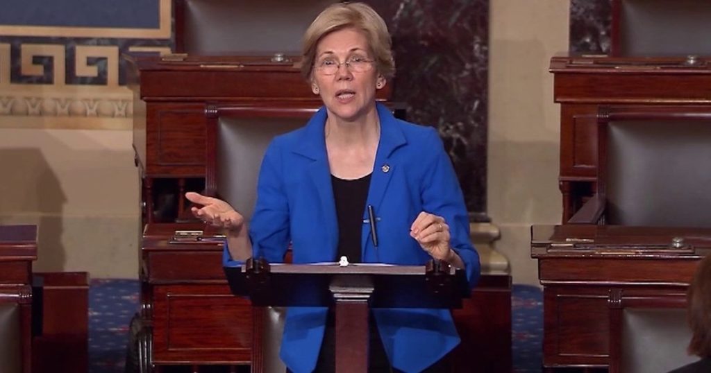 Senator Elizabeth Warren gives remarks on the Senate floor on June 22, 2017 after the release of the Senate Republicans' health care bill.