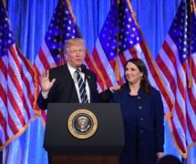 Republican National Committee Chairwoman Ronna McDaniel speaks at a December 2017 fundraiser in New York with President Donald Trump. (Photo: SS)