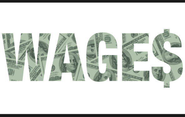 Wages, or average hourly earnings (AHE), graphic concept depicted in hundred dollar bills. (Photo: AdobeStock)