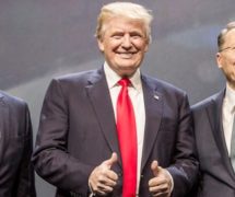 President Donald Trump, center, Wayne LaPierre, right, and Chris Cox, left, at the National Rifle Association (NRA) annual convention in Atlanta, Ga. (Photo: NRA)