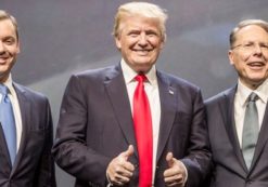 President Donald Trump, center, Wayne LaPierre, right, and Chris Cox, left, at the National Rifle Association (NRA) annual convention in Atlanta, Ga. (Photo: NRA)