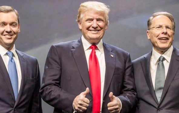 President Donald Trump, center, Wayne LaPierre, right, and Chris Cox, left, at the National Rifle Association (NRA) annual convention in Atlanta, Ga. (Photo: NRA)