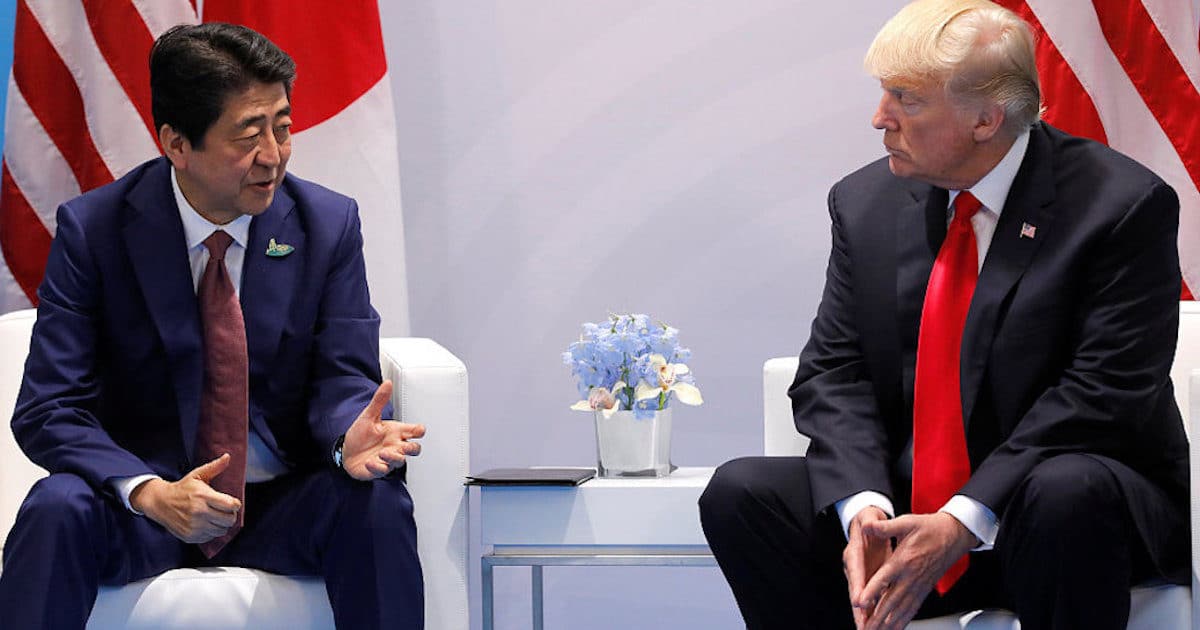 Japanese Prime Minister Shinzo Abe shakes hands with U.S. President Donald Trump during the bilateral meeting at the G20 leaders summit in Hamburg, Germany July 8, 2017. (Photo: Reuters)