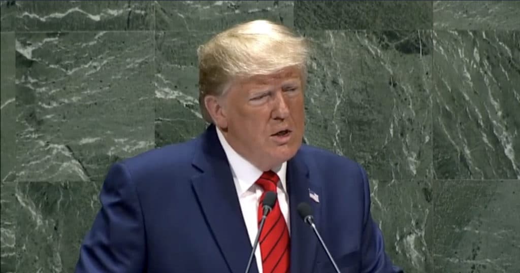 President Donald J. Trump addresses the 74th Session of the United Nations General Assembly on Tuesday, September 24, 2019. (Photo: People's Pundit Daily)
