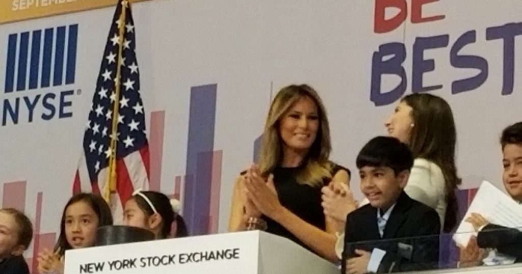 First Lady Melania Trump rings the ceremonial opening bell at the New York Stock Exchange on Monday September 23, 2019. (Photo: People's Pundit Daily)