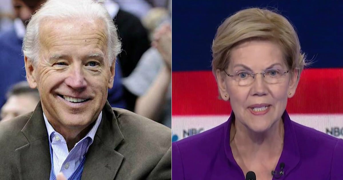 Former Democratic Vice President Joe Biden, left, and Senator Elizabeth Warren, D-Mass., right.
