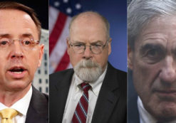 Former Deputy Attorney General Rod Rosenstein, left, U.S. Attorney John Durham, center, and Robert Mueller, right.
