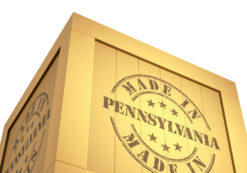 Manufacturing Export Wooden Crate, reading Made in Pennsylvania. 3D Illustration. (Photo: AdobeStock)