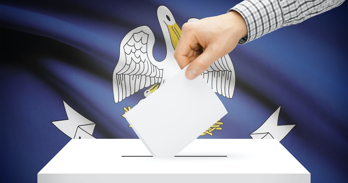 Voting, elections and state polls concept: Ballot box with state flag in the background - Louisiana. (Photo: AdobeStock)