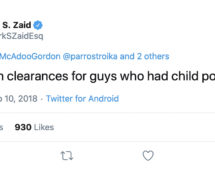 Mark S. Zaid, the attorney for the whistleblower who sparked impeachment, tweeted on February 10, 2018, at 11:02 PM, 