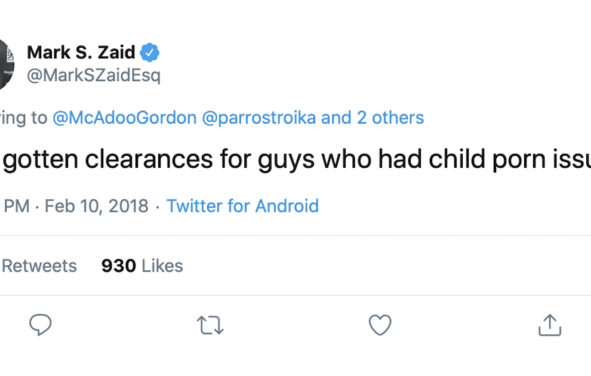 Mark S. Zaid, the attorney for the whistleblower who sparked impeachment, tweeted on February 10, 2018, at 11:02 PM, 