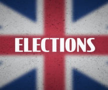 UK Elections on blurred Union Jack flag. The graphic illustration and concept for British elections. (Photo: AdobeStock)