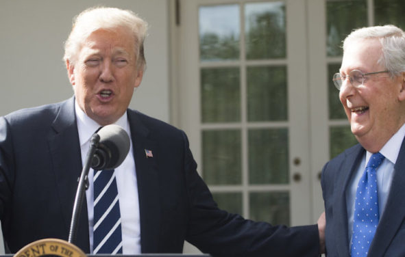 President Donald Trump speaks to the press alongside Senate Majority Leader Mitch McConnell (R), Republican of Kentucky, in the Rose Garden of the White House in Washington, DC, October 16, 2017. (Photo: Reuters)