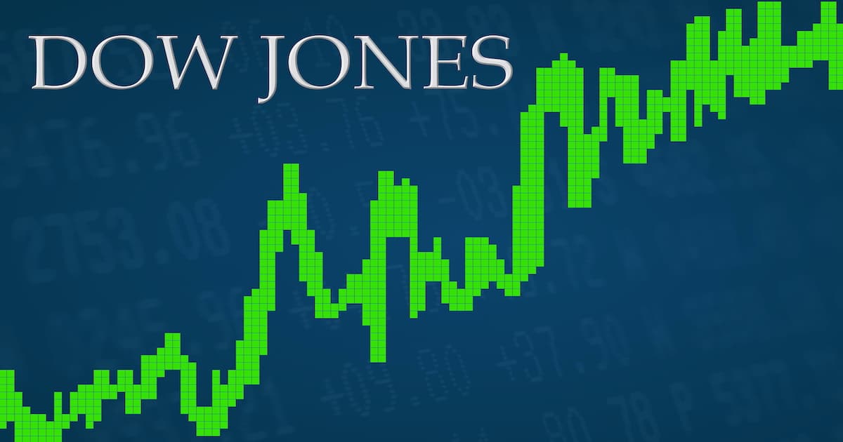 Graphic concept of the Dow Jones Industrial Average (^DJI) in the green for gains. (Photo: AdobeStock)