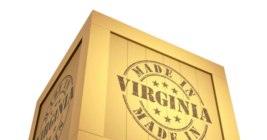 Manufacturing Export Wooden Crate, reading Made in Virginia. 3D Illustration for Fifth District Manufacturing Survey for the Federal Reserve Bank of Richmond. (Photo: AdobeStock)