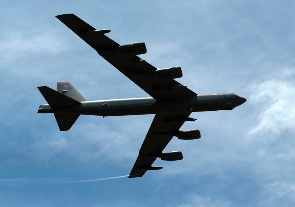 A B-52 assigned to the 23rd Bomb Squadron at Minot Air Force Base, N.D., flies over an aerospace show in Malaysia, March 26, 2019. (Photo: U.S. Navy)