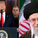 U.S. President Donald J. Trump, left, delivering remarks at the White House after the ineffective Iran missile attack on U.S. and allies in Iraq on Wednesday, January 8, 2020, and Iran Supreme Leader Ayatollah Ali Khamenei, right.