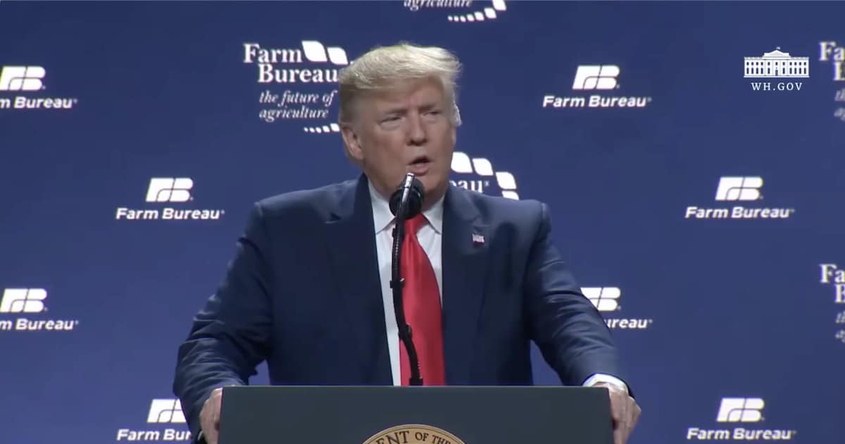 President Donald Trump speaks at the American Farm Bureau Federation Annual Convention and Trade Show in Austin, Texas, on Sunday, January 19, 2020.