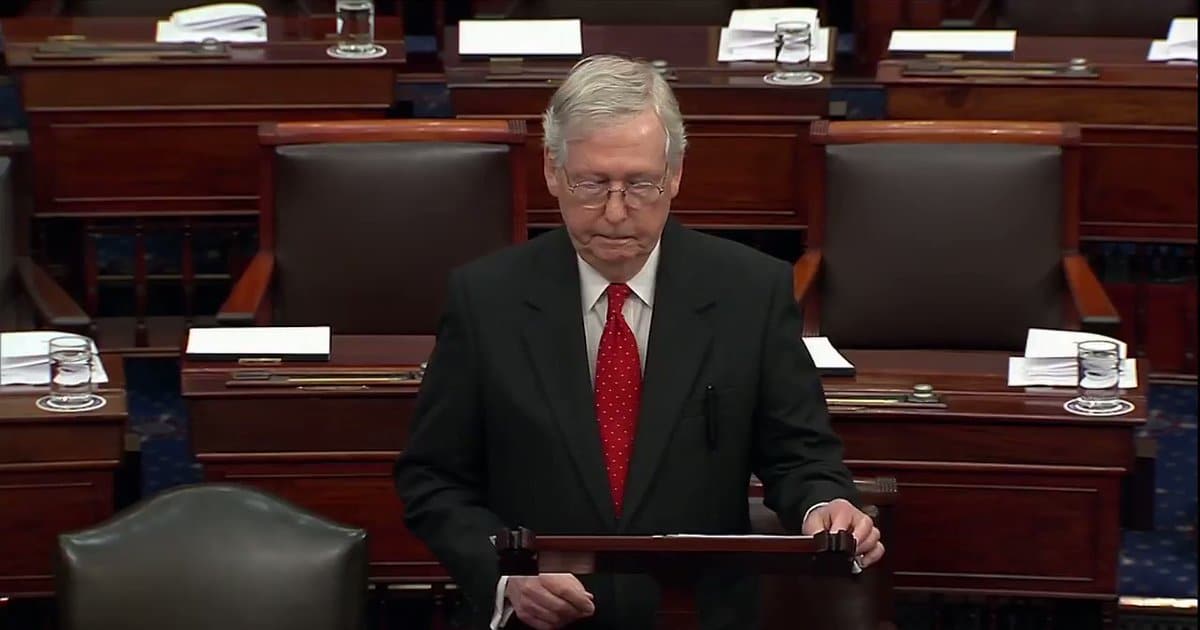 Senate Majority Leader Mitch McConnell, R-Kty., speaks on the floor of the U.S. Senate during the first day of the impeachment trial of Donald Trump, Tuesday, January 21, 2020.