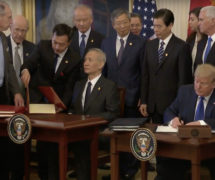 President Donald J. Trump, with Chinese Vice Premier Liu He, at the signing of Phase One of the U.S.-China Trade Deal on Wednesday, January 15, 2020.