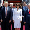 U.S. President Donald Trump (2nd L) and first lady Melania Trump (3rd L) stand with Israeli Prime Minister Benjamin Netanyahu (2nd R), his wife Sara (R) and Israel's President Reuven Rivlin (L) upon their arrival at Ben Gurion International Airport in Lod near Tel Aviv, Israel May 22, 2017. (Photo: Reuters)