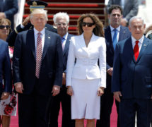 U.S. President Donald Trump (2nd L) and first lady Melania Trump (3rd L) stand with Israeli Prime Minister Benjamin Netanyahu (2nd R), his wife Sara (R) and Israel's President Reuven Rivlin (L) upon their arrival at Ben Gurion International Airport in Lod near Tel Aviv, Israel May 22, 2017. (Photo: Reuters)