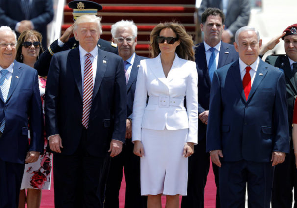 U.S. President Donald Trump (2nd L) and first lady Melania Trump (3rd L) stand with Israeli Prime Minister Benjamin Netanyahu (2nd R), his wife Sara (R) and Israel's President Reuven Rivlin (L) upon their arrival at Ben Gurion International Airport in Lod near Tel Aviv, Israel May 22, 2017. (Photo: Reuters)