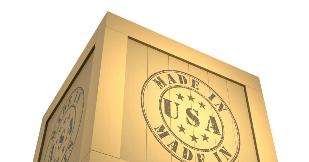 Manufacturing Export Wooden Crate, reading Made in USA. 3D Illustration for ISM Manufacturing Index (PMI). (Photo: AdobeStock)