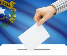 Voting, elections and state polls concept: Ballot box with state flag in the background - Nevada. (Photo: AdobeStock)