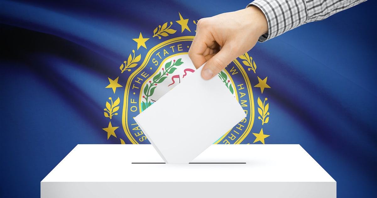 Voting, elections and state polls concept: Ballot box with state flag in the background - New Hampshire. (Photo: AdobeStock)