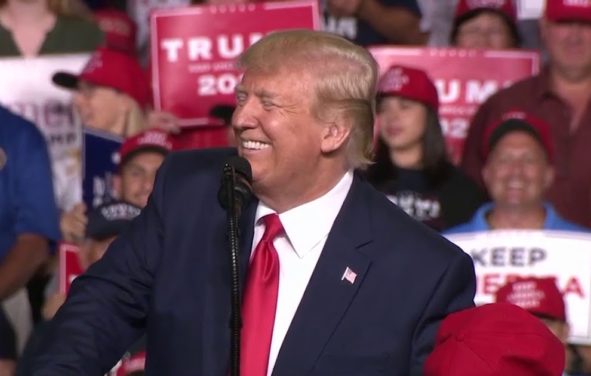 President Donald Trump holds a reality in Manchester, New Hampshire, on Monday, February 11, 2020.