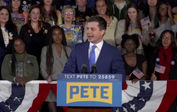 Pete Buttigieg, Democratic presidential candidate and former South Bend, Indiana mayor, declares victory in the Iowa caucuses on February 3, 2020.