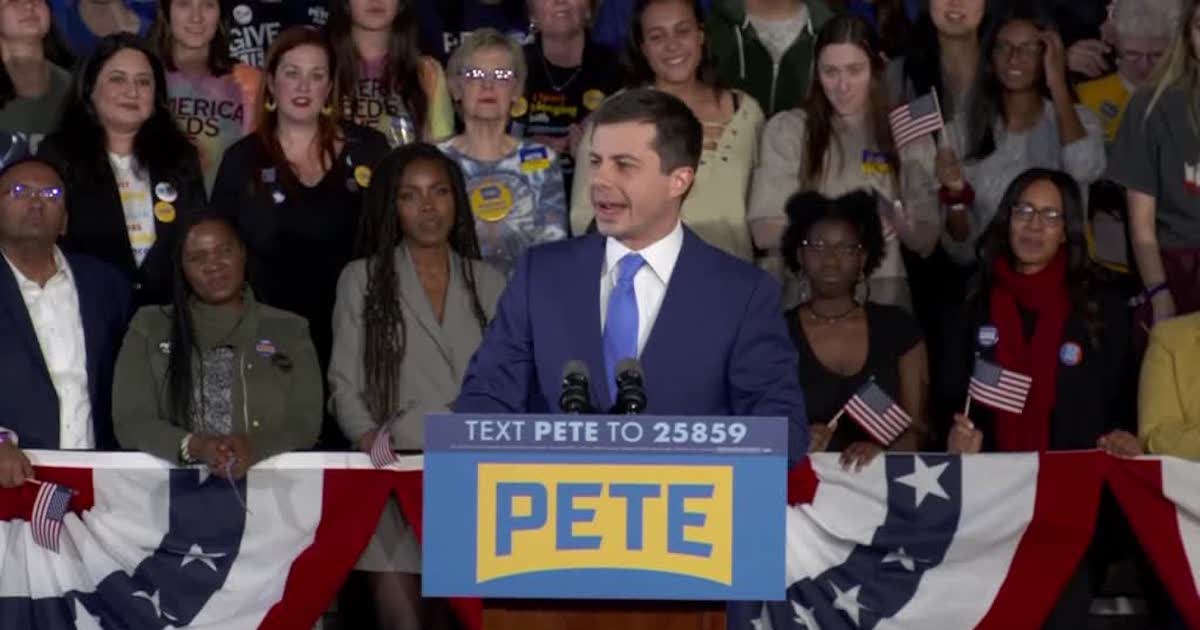 Pete Buttigieg, Democratic presidential candidate and former South Bend, Indiana mayor, declares victory in the Iowa caucuses on February 3, 2020.