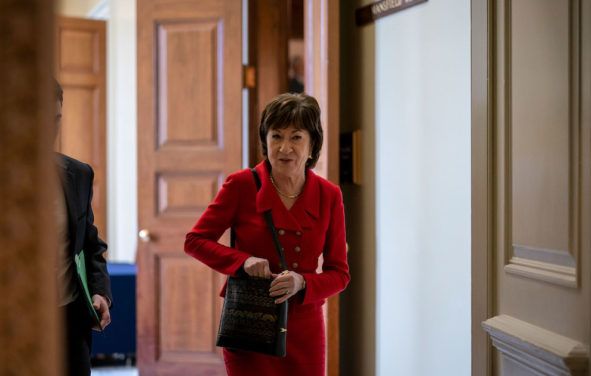 Senator Susan Collins, R-Maine, heads to the floor of the U.S. Senate to announce how she will vote in the impeachment trial of President Donald J. Trump.