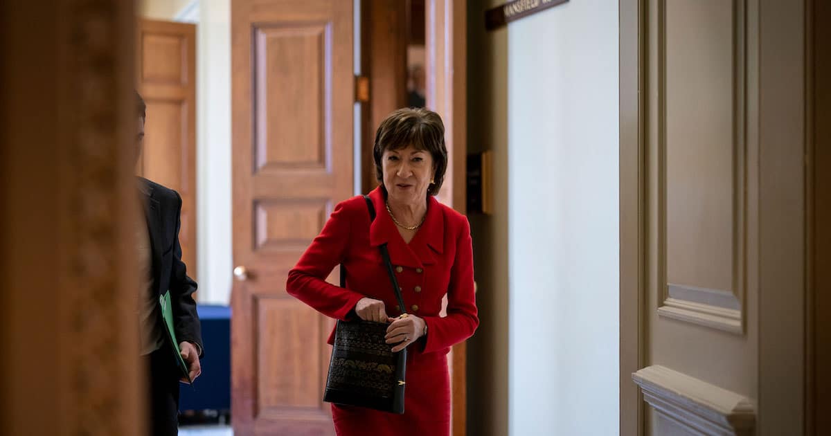 Senator Susan Collins, R-Maine, heads to the floor of the U.S. Senate to announce how she will vote in the impeachment trial of President Donald J. Trump.