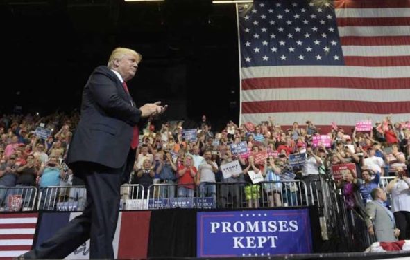 President Donald Trump arrives on stage to speak at the U.S. Cellular Center in Cedar Rapids, Iowa, Wednesday, June 21, 2017. This is Trump's first visit to Iowa since the election. (Photo: AP)