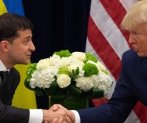Ukraine's President Volodymyr Zelenskiy and U.S. President Donald Trump face reporters during a bilateral meeting on the sidelines of the 74th session of the United Nations General Assembly (UNGA) in New York City, New York, U.S., September 25, 2019. (Screenshot)
