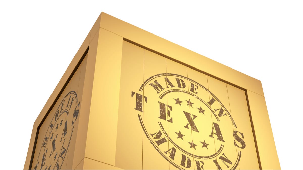 Manufacturing Export Wooden Crate, reading Made in Texas. 3D Illustration. (Photo: AdobeStock)