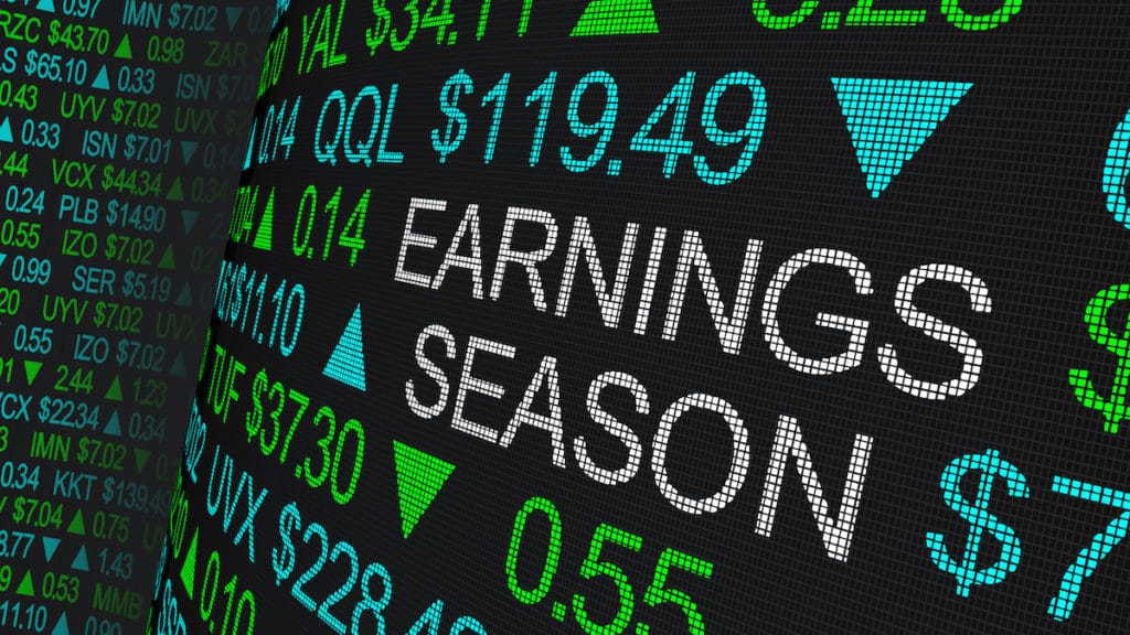 A graphic concept for earnings season and corporate profits depicted by a 3D stock market ticker. (Photo: AdobeStock)