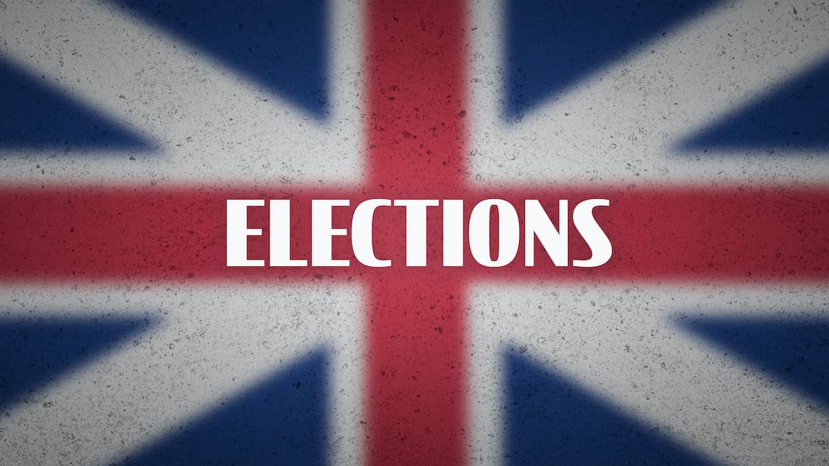UK Elections on blurred Union Jack flag. The graphic illustration and concept for British elections. (Photo: AdobeStock)