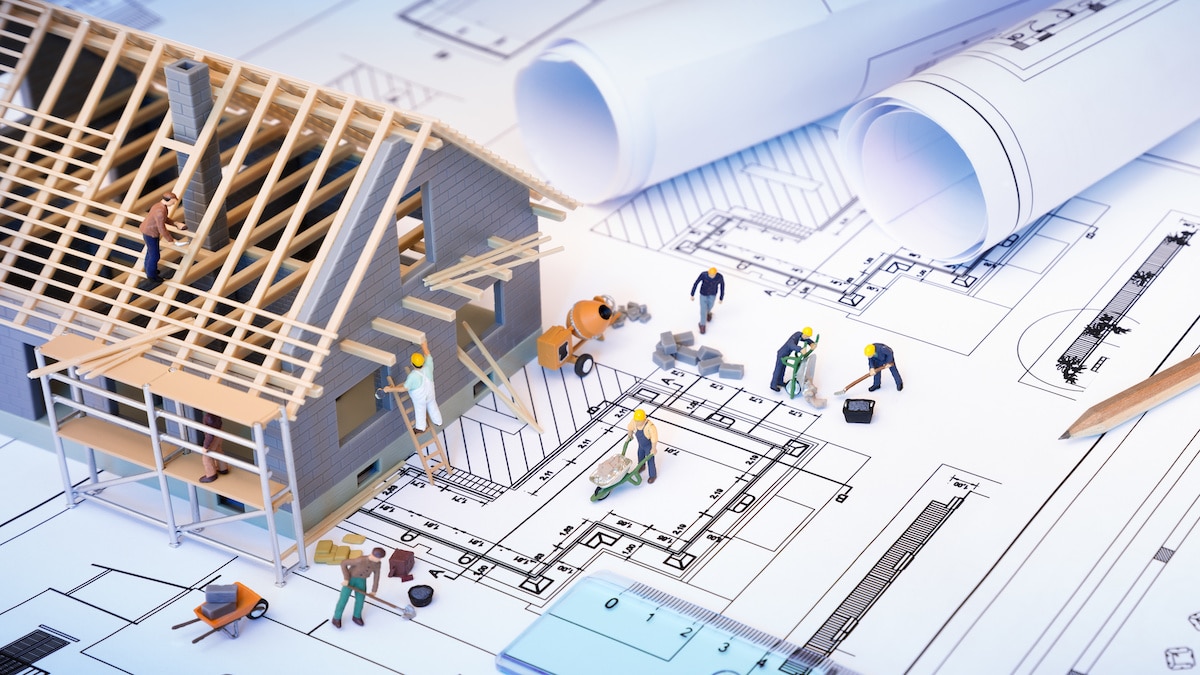 Builder confidence and residential construction, hew homes, housing starts, building permits, depicted on blueprints. (Photo: AdobeStock)