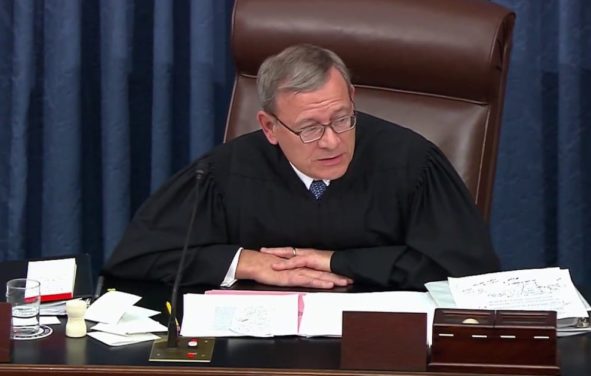 Chief Justice John Roberts presides over the impeachment trial of President Donald J. Trump. (Photo: Screenshot)