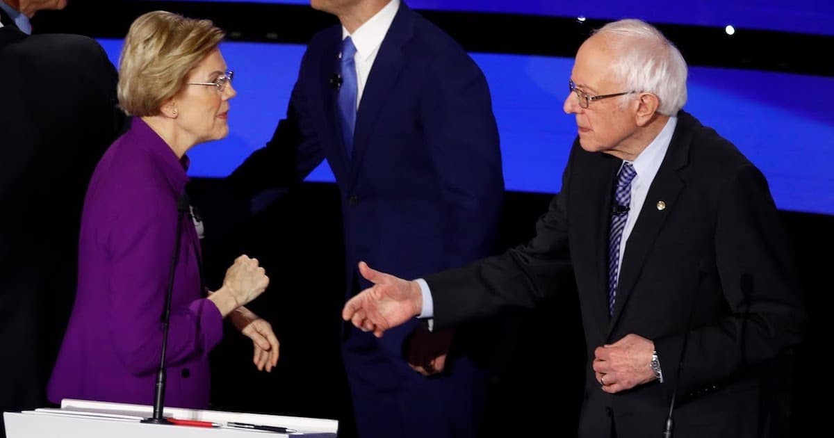 Elizabeth Warren snubs Bernie Sanders after the debate. (Photo: Screenshot)