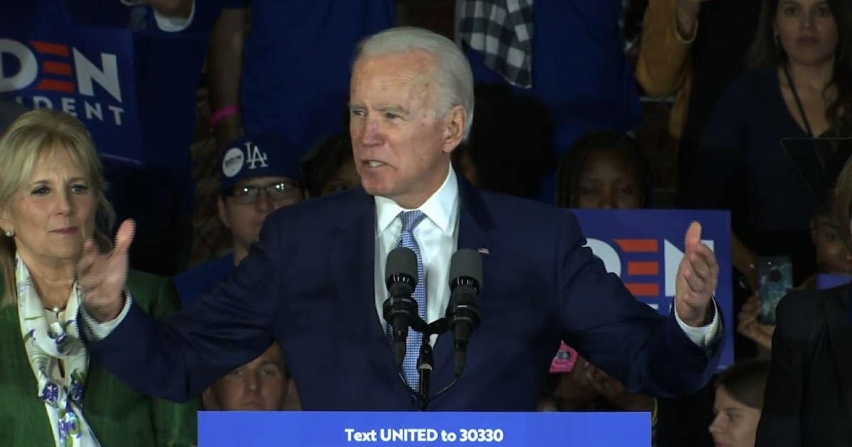 Former Vice President Joe Biden speaks after his comeback on Super Tuesday, March 3, 2020. (Photo: Screenshot)