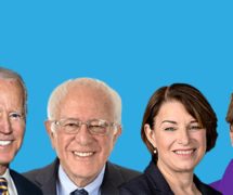 2020 Democratic Candidates for Super Tuesday from left to right: Joe Biden, Bernie Sanders, Amy Klobuchar, and Elizabeth Warren.