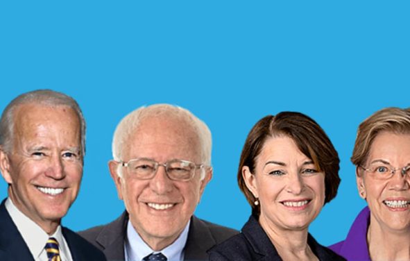 2020 Democratic Candidates for Super Tuesday from left to right: Joe Biden, Bernie Sanders, Amy Klobuchar, and Elizabeth Warren.
